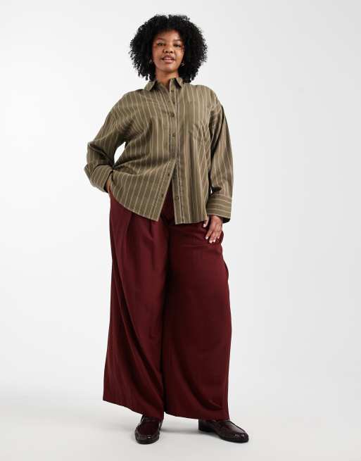 ASOS DESIGN Curve – Grön, randig skjorta i oversize, 3 av 4