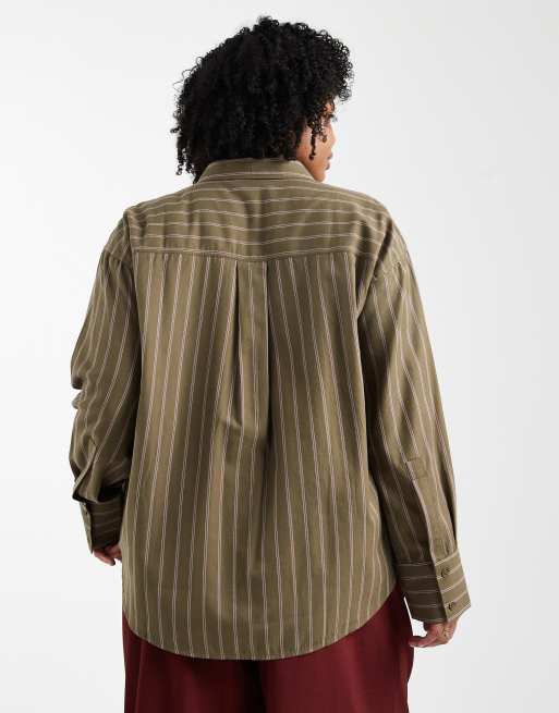 ASOS DESIGN Curve – Grön, randig skjorta i oversize, 4 av 4