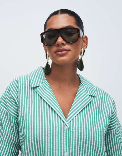 ASOS DESIGN Curve – Grön, sjalmönstrad skjortklänning i bowling-modell, 4 av 7