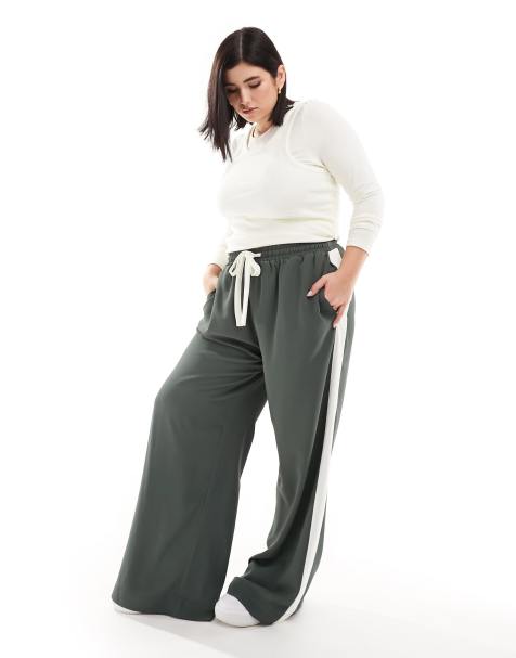 ASOS DESIGN Curve – Gröna byxor med elastisk midja och kontrasterande panel - view 1