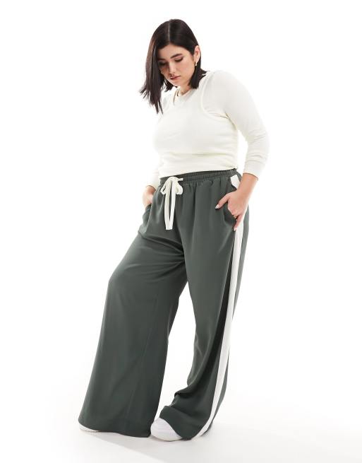 ASOS DESIGN Curve – Gröna byxor med elastisk midja och kontrasterande panel 