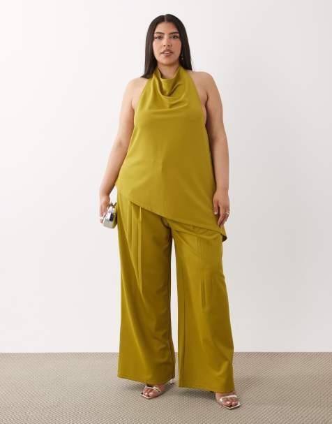 ASOS DESIGN Curve – Grönt, åtsmitande set i twill - view 1