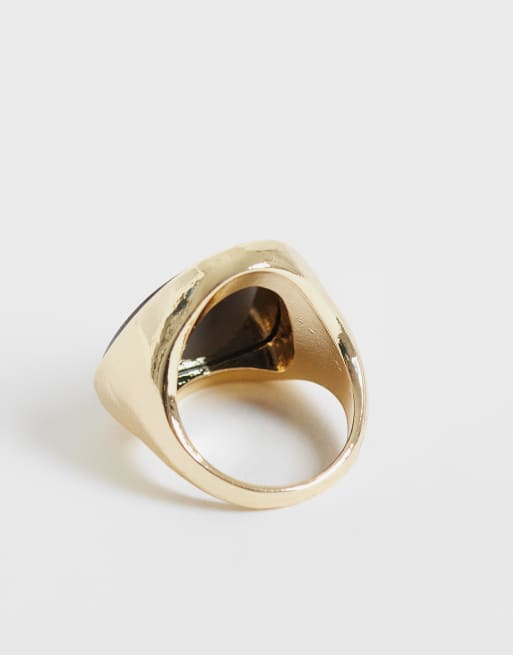 ASOS DESIGN Curve - Grosse bague avec pierre noire - Doré, 3 de 3