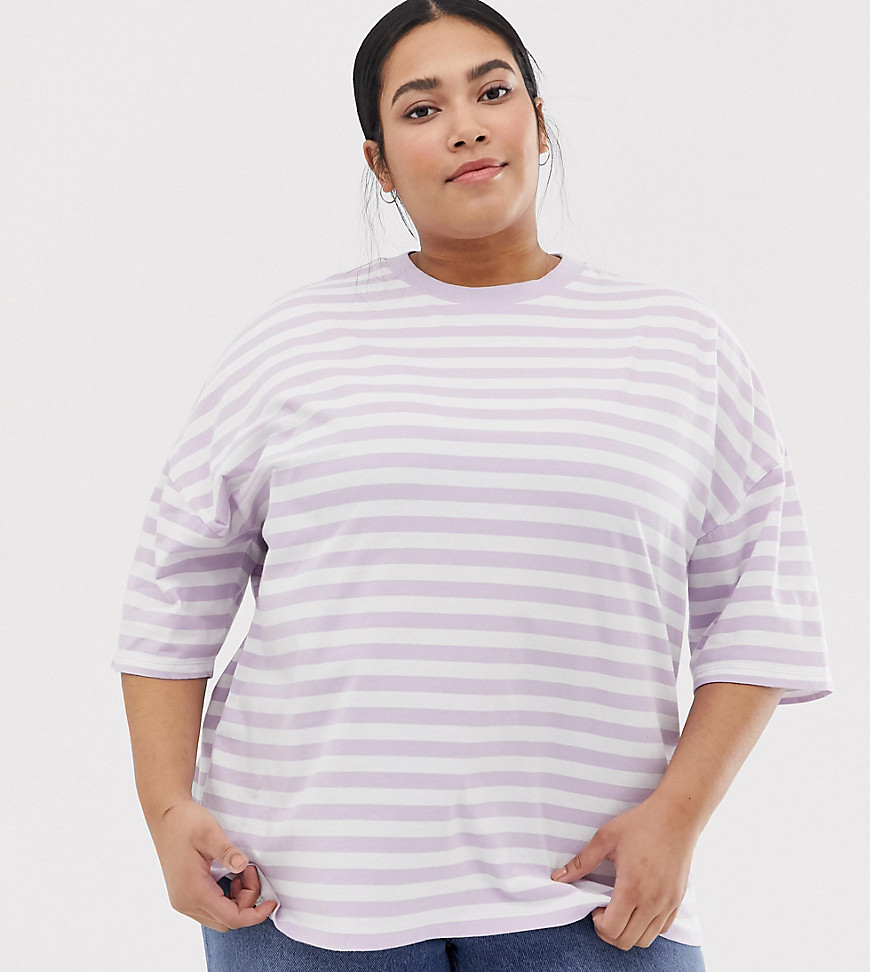 ASOS DESIGN – Curve – grovrandig t-shirt in super oversize-passform-Lila