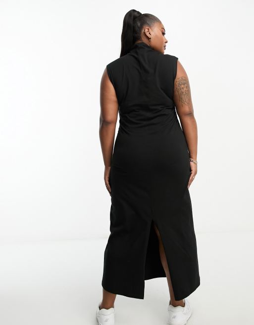 ASOS DESIGN Curve grown on neck midi dress with ruched side in black, 4 of 4