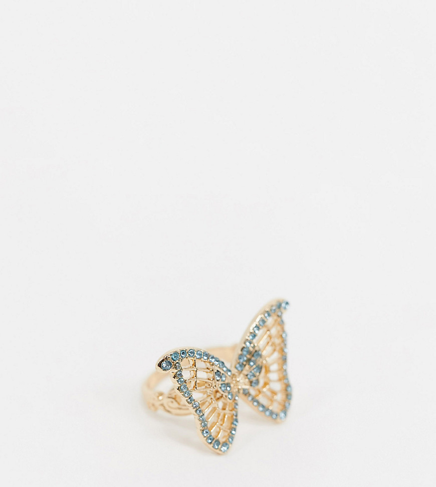 ASOS DESIGN Curve - Guld ring med krystal sommerfugl