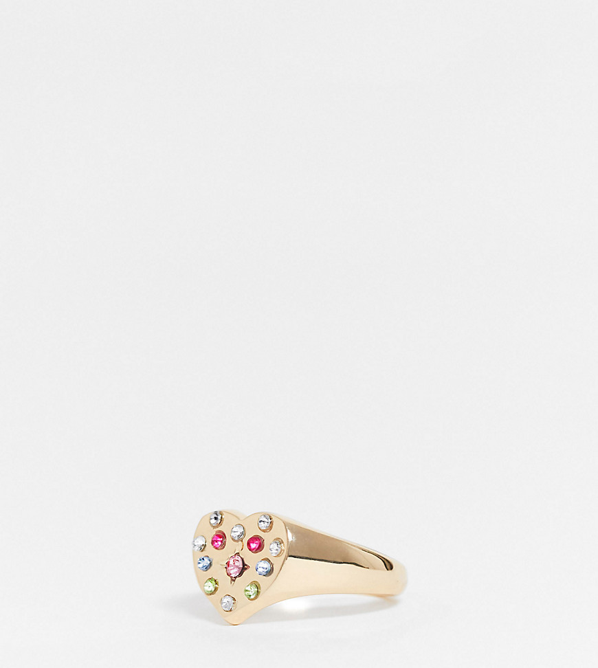 ASOS DESIGN Curve – Guldfärgad grov ring med hjärtformad design och färgglada stenar