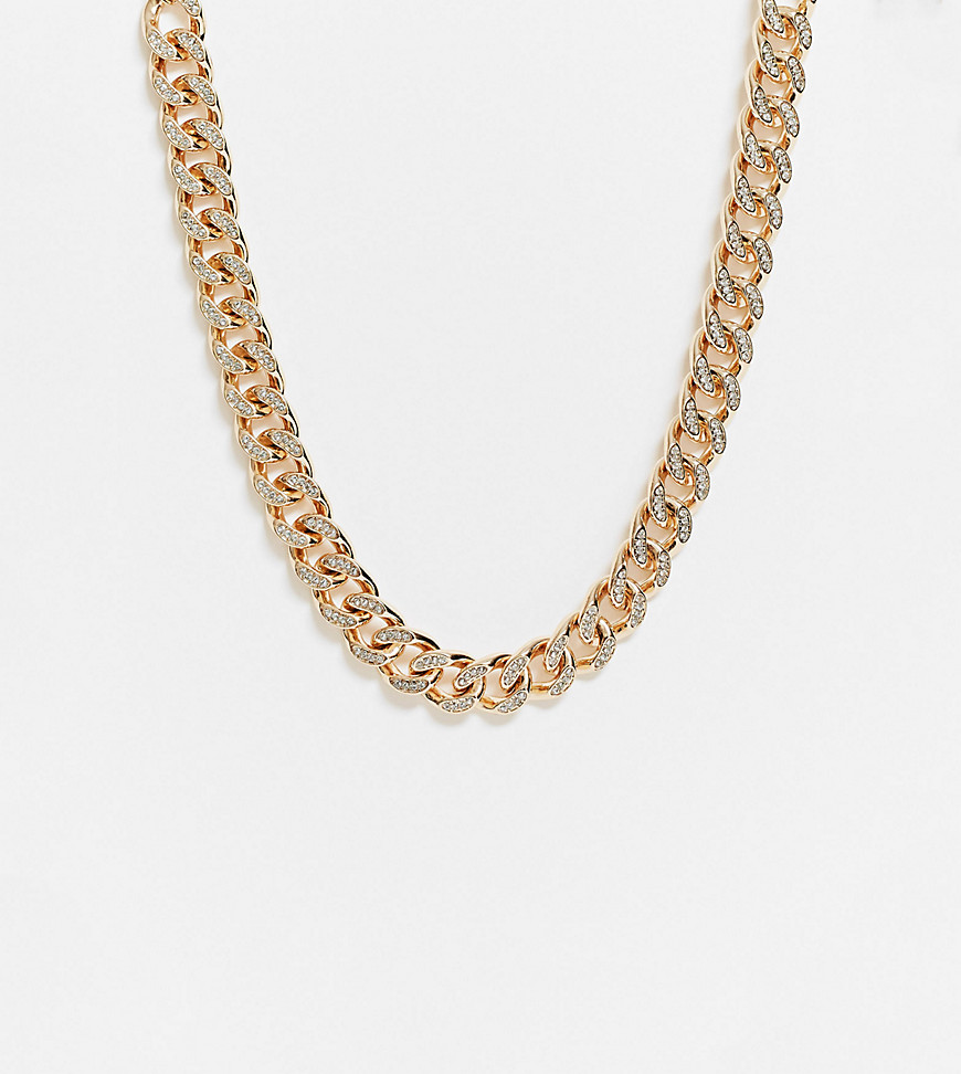 ASOS DESIGN Curve – Guldfärgad halsband med pansarkedja och iskristaller