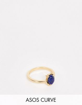 ASOS DESIGN – Curve – Guldfärgad lillfingersring med blå lapis lazuli-halvädelsten