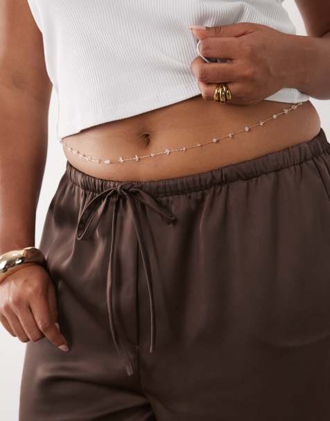 ASOS DESIGN Curve – Guldfärgad magkedja med flerfärgade flisor - view 1