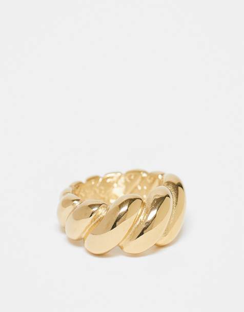 ASOS DESIGN Curve – Guldfärgad ring i vattentåligt, rostfritt stål med vriden bubbeldesign - view 1