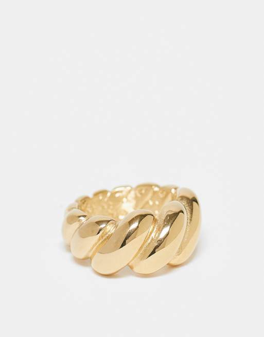 ASOS DESIGN Curve – Guldfärgad ring i vattentåligt, rostfritt stål med vriden bubbeldesign