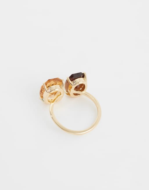 ASOS DESIGN Curve – Guldfärgad ring med två bärnstenar, 2 av 3