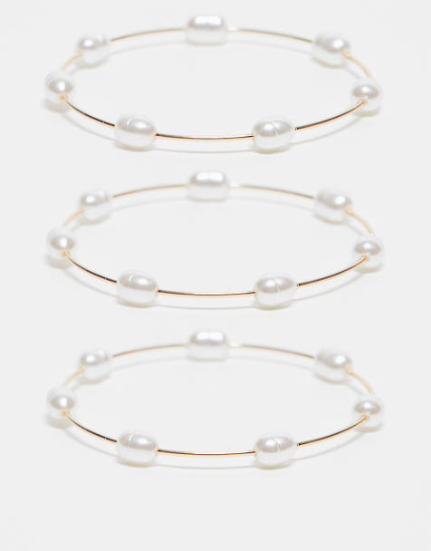 ASOS DESIGN Curve – Guldfärgade armringar med syntetpärlor, 3-pack - view 1