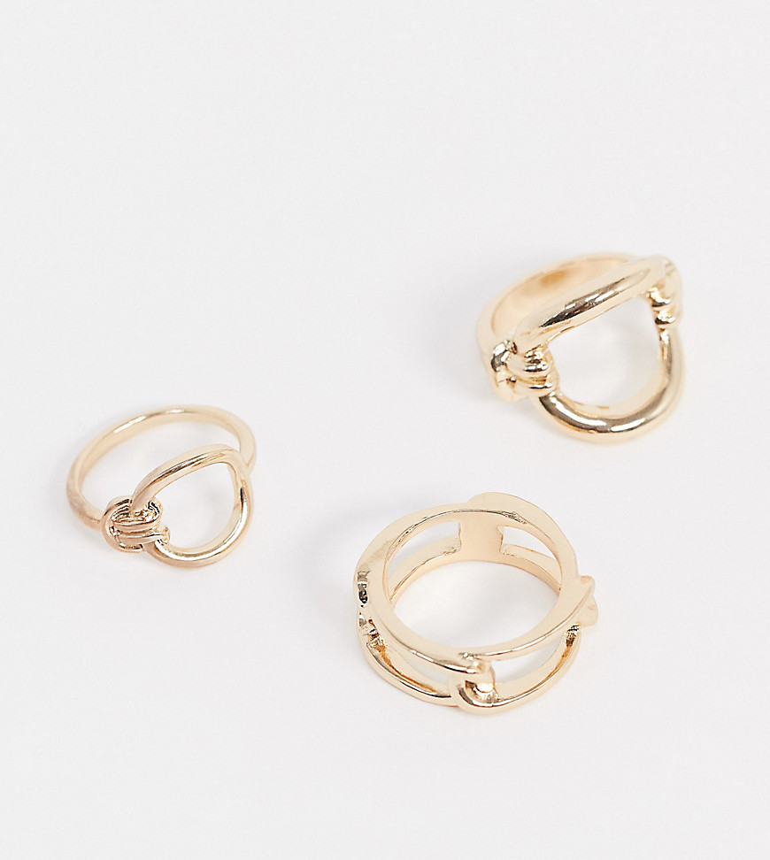 ASOS DESIGN Curve – Guldfärgade ringar i blandad design med länkar och knutar, i 3-pack
