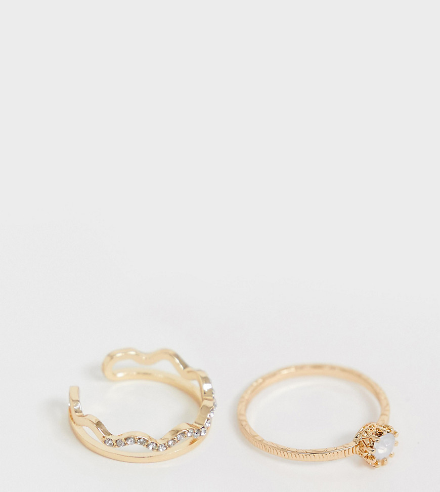 ASOS DESIGN – Curve – Guldfärgade ringar med faux-sten och strassvåg i 2-pack