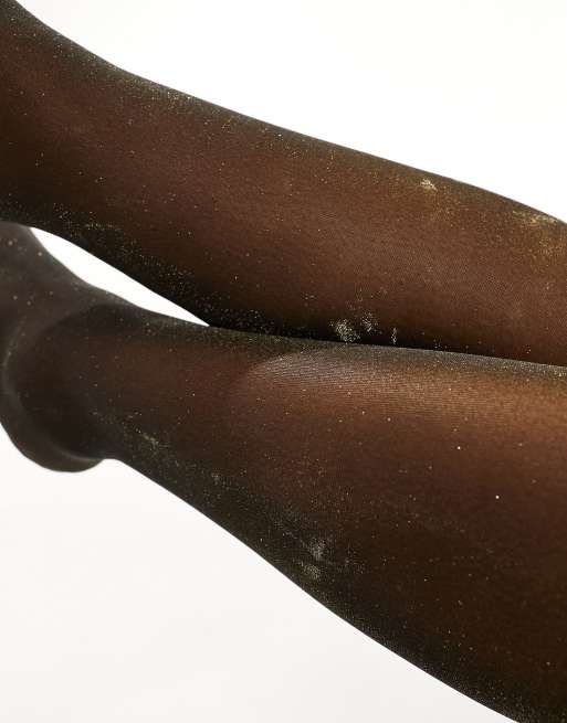 ASOS DESIGN Curve – Guldfärgade, skira tights med glitter i 40 denier, 2 av 4
