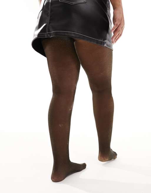 ASOS DESIGN Curve – Guldfärgade, skira tights med glitter i 40 denier, 3 av 4