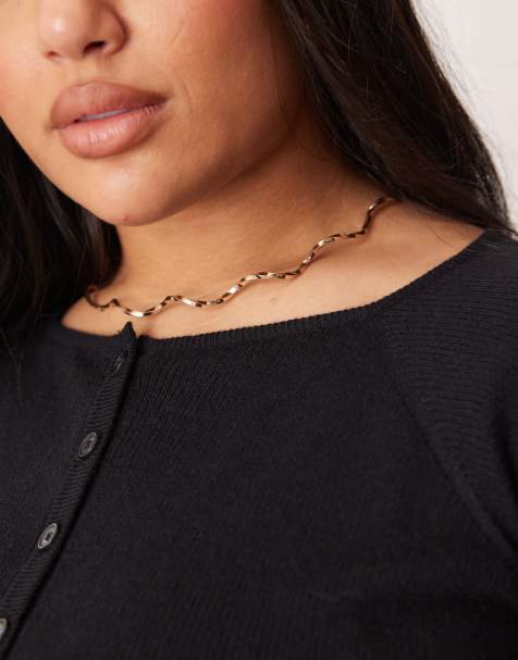 ASOS DESIGN Curve – Guldfärgat choker-halsband med vågdesign - view 1