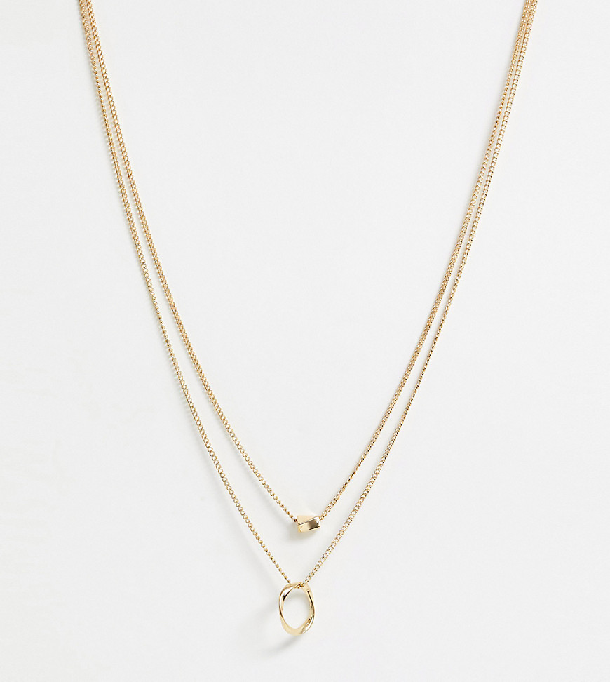ASOS DESIGN – Curve – Guldfärgat halsband i flera längder med vriden guldklimp och ringhängsmycke