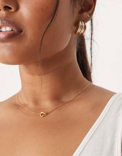 ASOS DESIGN Curve – Guldfärgat halsband i vattentåligt, rostfritt stål med knuthänge - view 1