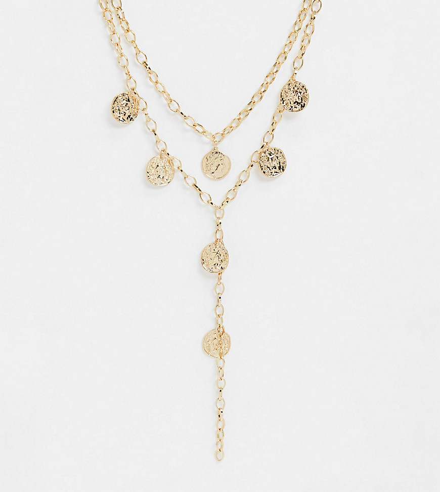ASOS DESIGN Curve – Guldfärgat halsband med flera kedjor och mynthängsmycken