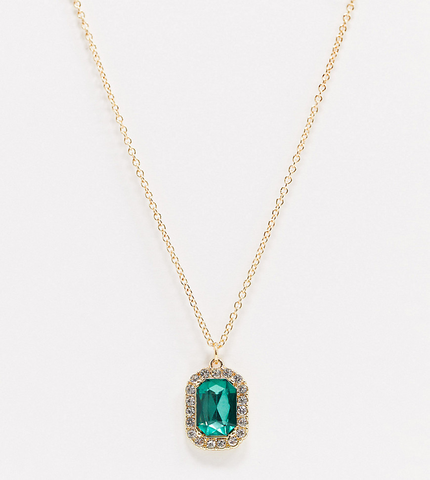 ASOS DESIGN Curve – Guldfärgat halsband med hängsmycke med grön sten
