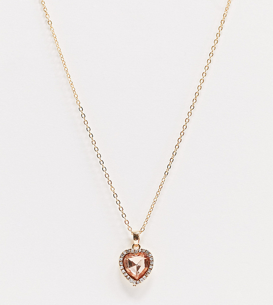 ASOS DESIGN Curve – Guldfärgat halsband med hjärtformat hängsmycke med rosa sten