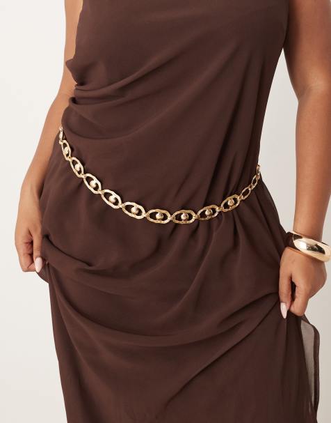 ASOS DESIGN Curve – Guldfärgat höft- och midjeskärp med kedja och kulor - view 1