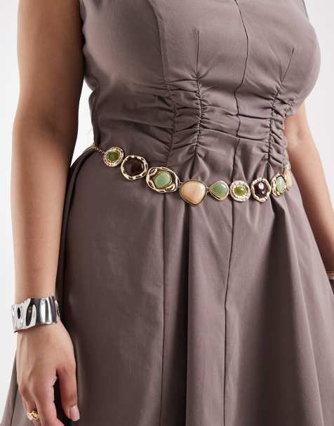 ASOS DESIGN Curve – Guldfärgat kedjeskärp med stenar i harts - view 1