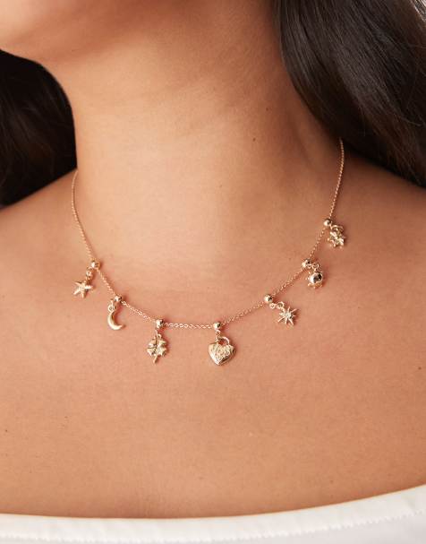 ASOS DESIGN Curve – Guldfärgat, kort halsband med flera hängen - view 1