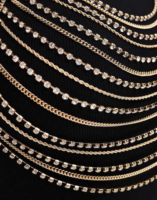 ASOS DESIGN Curve – Guldfärgat kroppssmycke med draperade kedjor med strass, 3 av 4