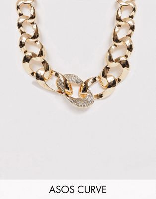 ASOS DESIGN Curve – Guldfärgat statement-halsband med strasslänkar