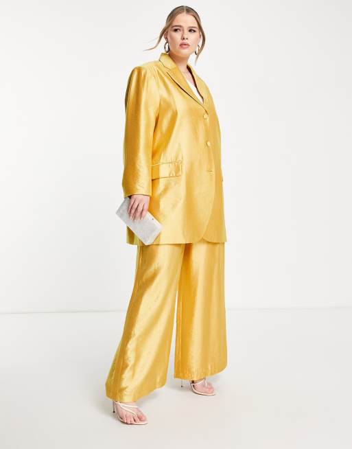 ASOS DESIGN Curve - Guldfarvet habitblazer til særlige lejligheder i satin , 4 af 4