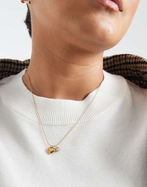 ASOS DESIGN Curve - Guldfarvet halskæde i rustfrit stål med kubisk zirkon- og hjertevedhæng - view 1