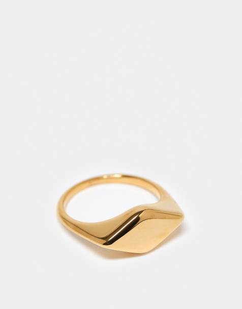 ASOS DESIGN Curve - Guldfarvet ring med signet-design i vandfast rustfrit stål - view 1