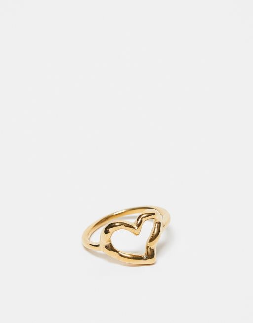 ASOS DESIGN Curve - Guldfarvet ring  med smeltet hjertedesign i vandtæt, rustfrit stål