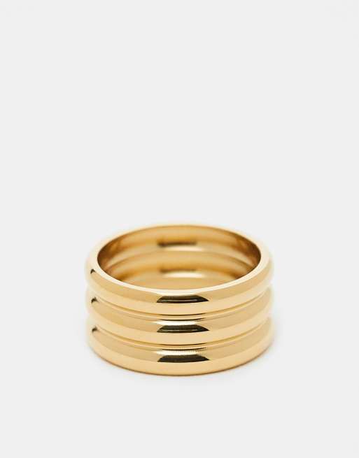 ASOS DESIGN Curve - Guldfarvet ring med tredobbelt og stablet design i vandfast og rustfrit stål