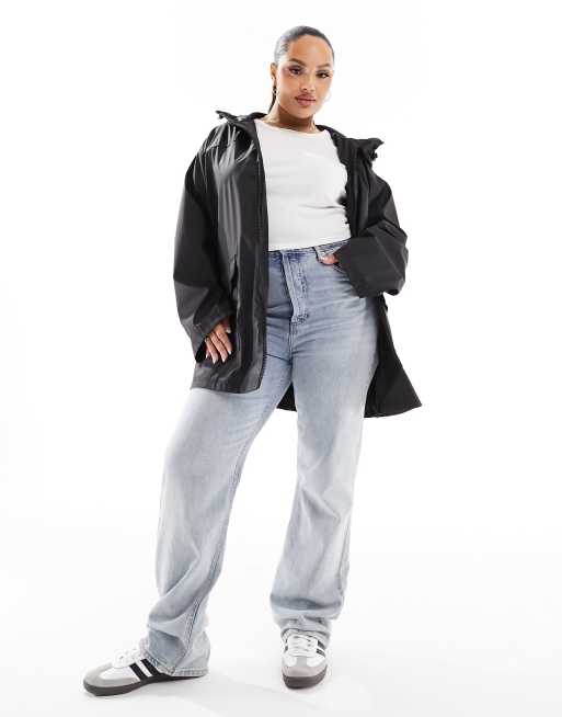 ASOS DESIGN Curve - Gummieret regnfrakke i sort, 4 af 4