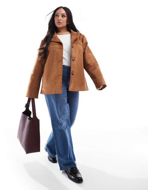 ASOS DESIGN Curve - Gyldenbrun jakke med knapper foran i imiteret ruskind, 4 af 4