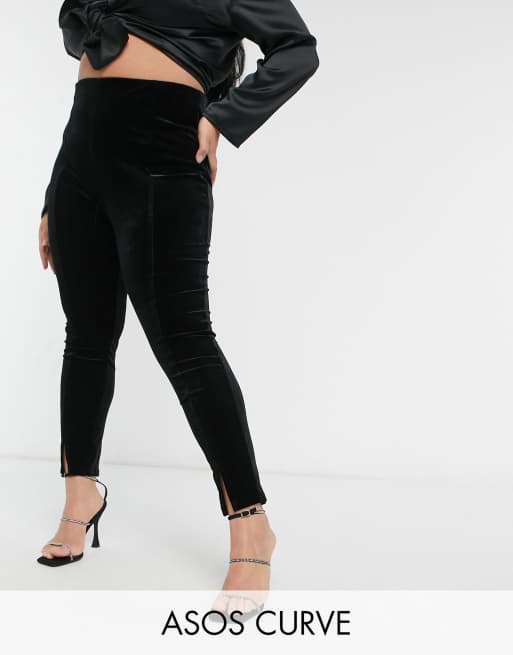 ASOS DESIGN Curve - Habitbukser i sort velourjersey med slidser foran