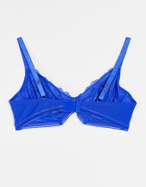 ASOS DESIGN Curve - Hailey - Elastisk BH med blonde og geometrisk mønster i kobolt - Kun hos ASOS, 3 af 4