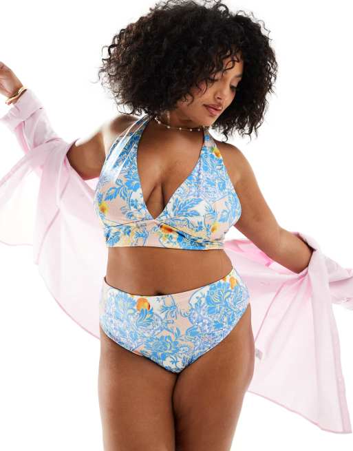 ASOS DESIGN Curve Hailey high apex triangle bikini top in baroque, 3 of 4