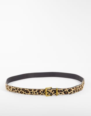 Asos Curve Asos Design Curve Hair On Leather Belt With Square Buckle In Brown