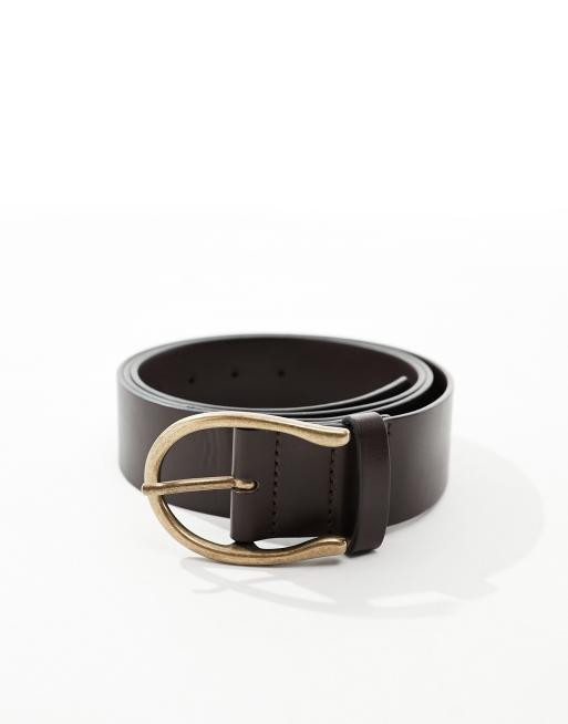 ASOS DESIGN Curve half moon waist and hip jeans belt in brown, 2 of 4
