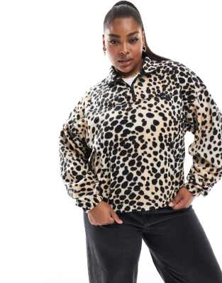 ASOS DESIGN Curve half zip fleece in leopard print-Multi