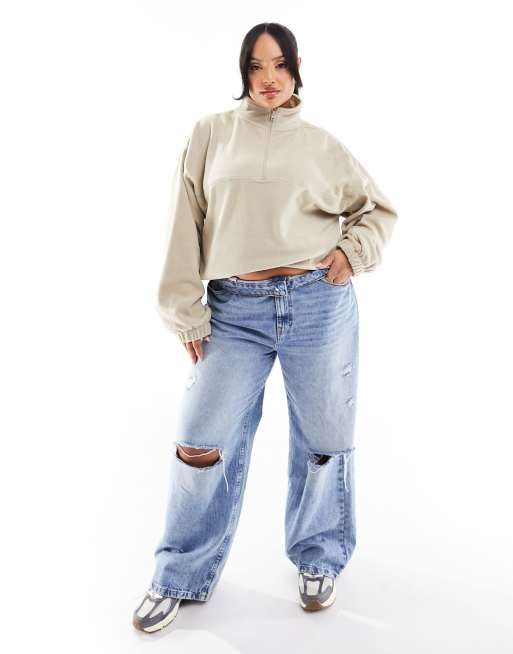 ASOS DESIGN Curve half zip fleece in stone, 4 of 4