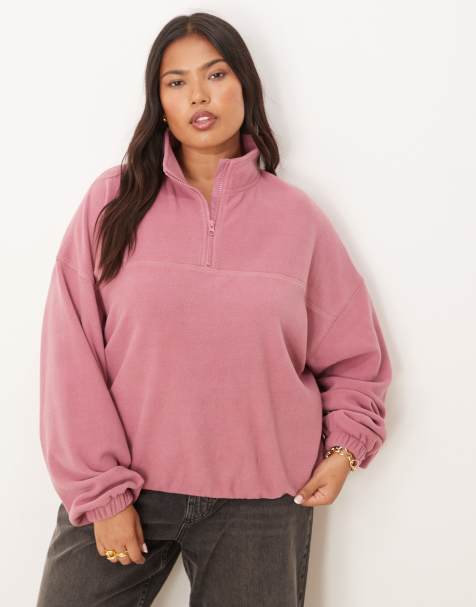 ASOS DESIGN Curve half zip polar fleece in rose pink - view 1