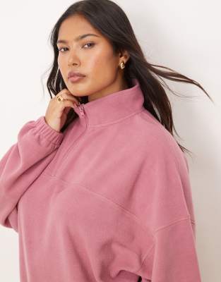 Asos Curve Asos Design Curve Half Zip Polar Fleece In Pink