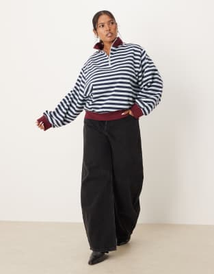 Asos Curve Asos Design Curve Half Zip Sweatshirt In Blue